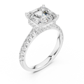 3.67 CTW Asscher Moissanite Cathedral Engagement Diamond Ring with Slim Micropavé Band in 18K White Gold