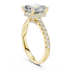 3.67 CTW Asscher Moissanite Cathedral Engagement Diamond Ring with Slim Micropavé Band in 18K White Gold
