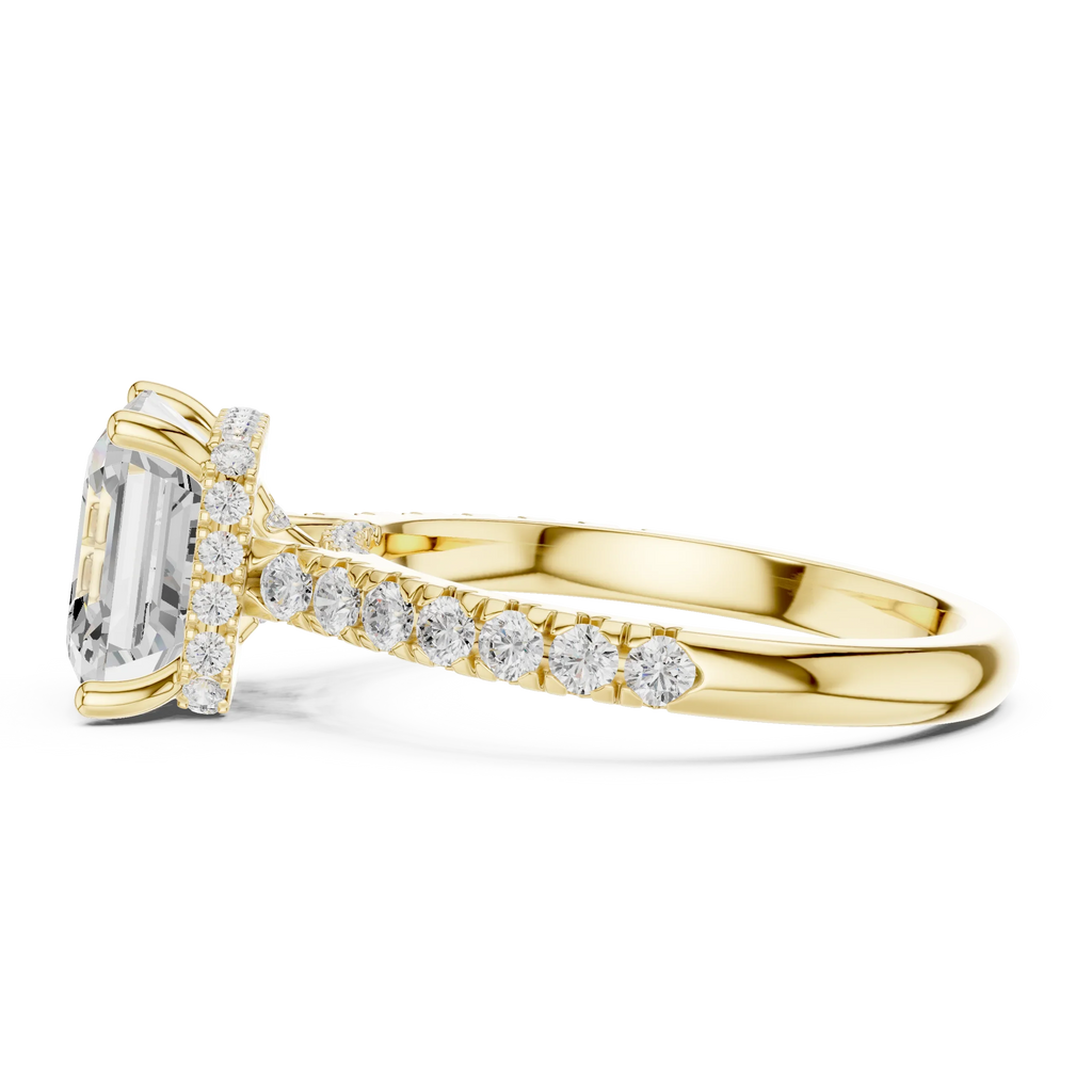 3.67 CTW Asscher Moissanite Cathedral Engagement Diamond Ring with Slim Micropavé Band in 18K White Gold