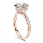 3.67 CTW Cushion Moissanite Cathedral Engagement Diamond Ring with Slim Micropavé Band in 18K White Gold