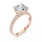 3.67 CTW Cushion Moissanite Cathedral Engagement Diamond Ring with Slim Micropavé Band in 18K White Gold