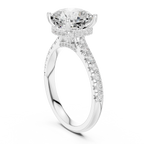 3.67 CTW Cushion Moissanite Cathedral Engagement Diamond Ring with Slim Micropavé Band in 18K White Gold