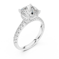 3.67 CTW Cushion Moissanite Cathedral Engagement Diamond Ring with Slim Micropavé Band in 18K White Gold