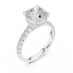 3.67 CTW Cushion Moissanite Cathedral Engagement Diamond Ring with Slim Micropavé Band in 18K White Gold