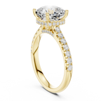 3.67 CTW Cushion Moissanite Cathedral Engagement Diamond Ring with Slim Micropavé Band in 18K White Gold