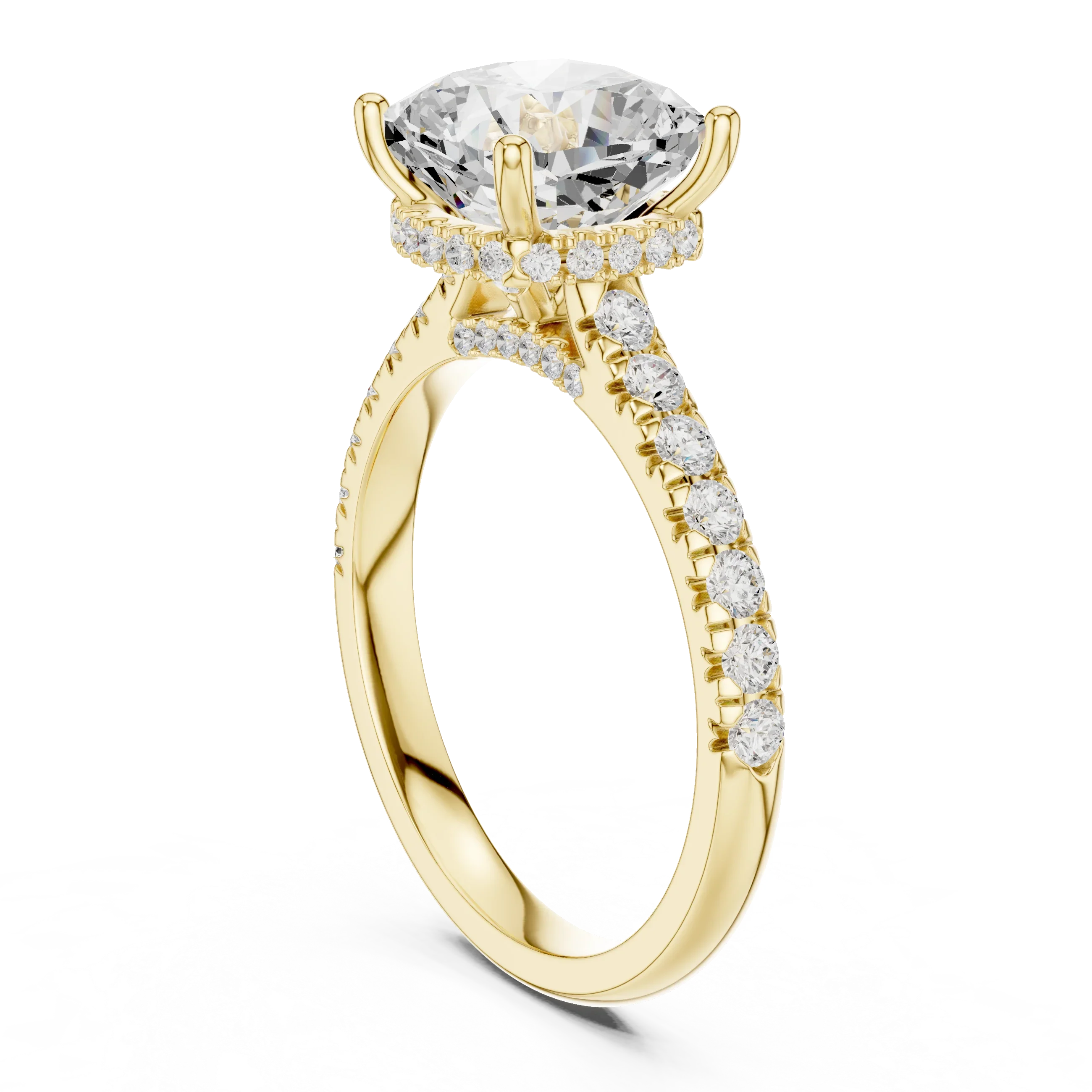 3.67 CTW Cushion Moissanite Cathedral Engagement Diamond Ring with Slim Micropavé Band in 18K White Gold