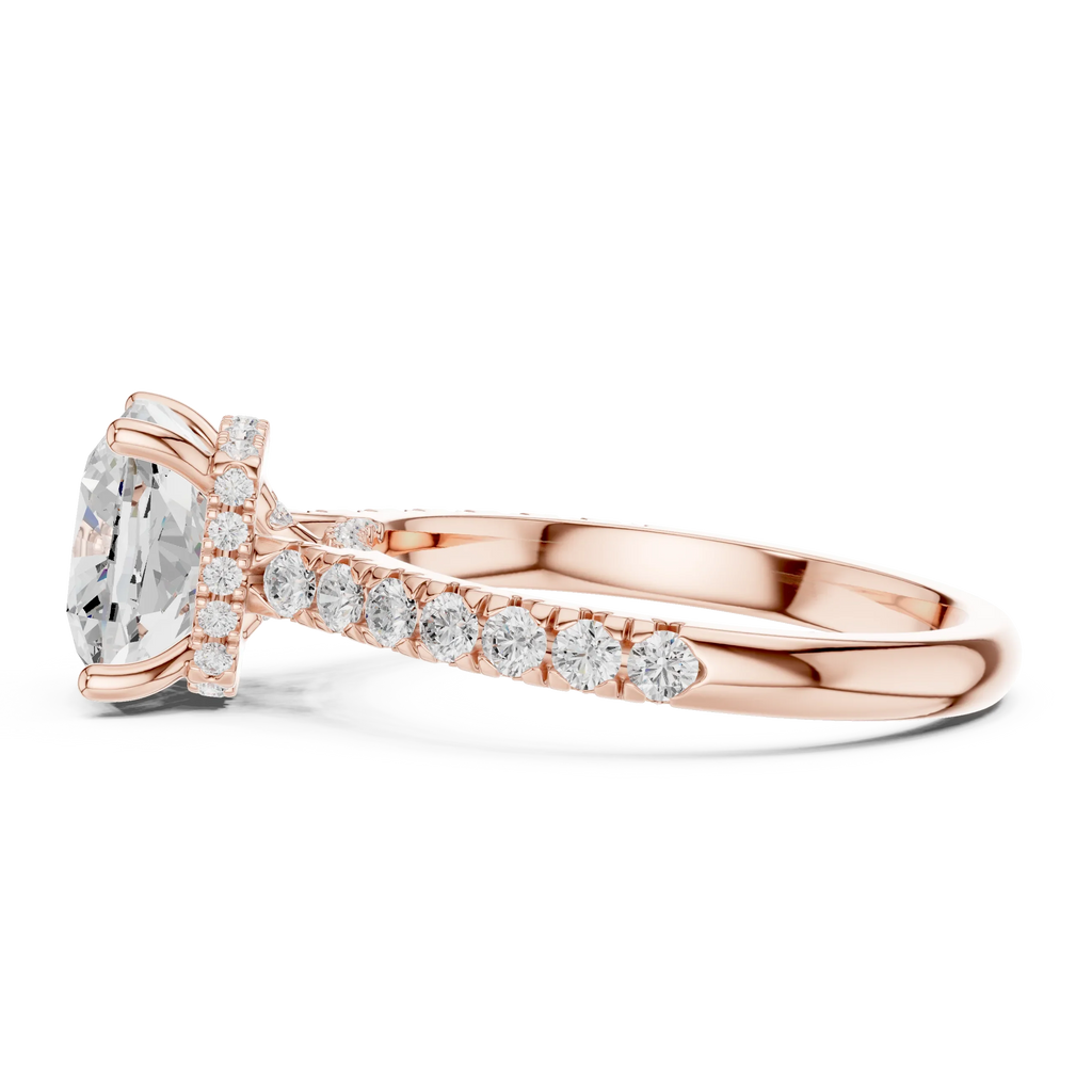 3.67 CTW Cushion Moissanite Cathedral Engagement Diamond Ring with Slim Micropavé Band in 18K White Gold
