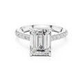 3.67 CTW Emerald Moissanite Cathedral Engagement Diamond Ring with Slim Micropavé Band in 18K White Gold