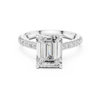 3.67 CTW Emerald Moissanite Cathedral Engagement Diamond Ring with Slim Micropavé Band in 18K White Gold