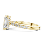 3.67 CTW Emerald Moissanite Cathedral Engagement Diamond Ring with Slim Micropavé Band in 18K White Gold