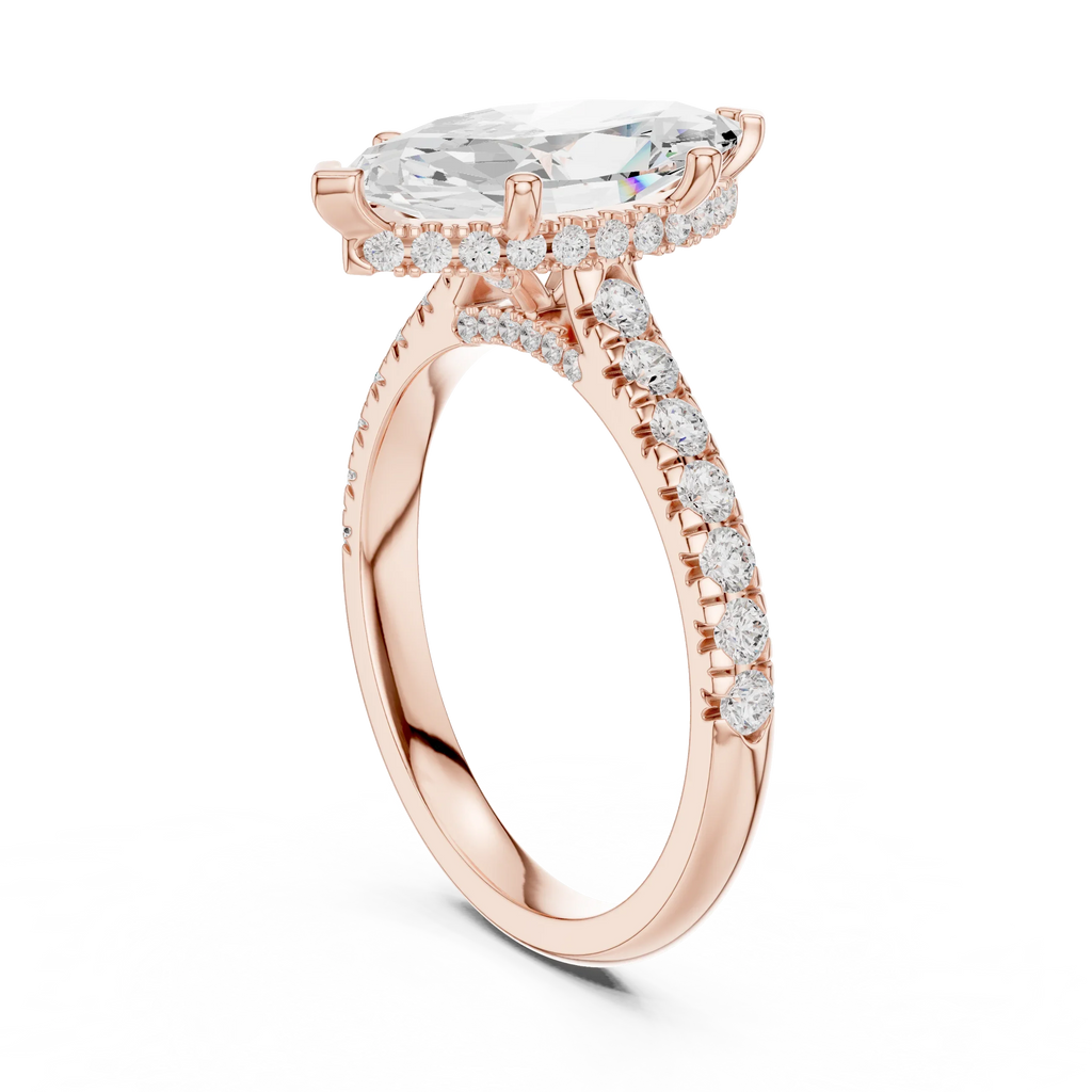3.67 CTW Marquise Moissanite Cathedral Engagement Diamond Ring with Slim Micropavé Band in 18K White Gold