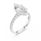 3.67 CTW Marquise Moissanite Cathedral Engagement Diamond Ring with Slim Micropavé Band in 18K White Gold