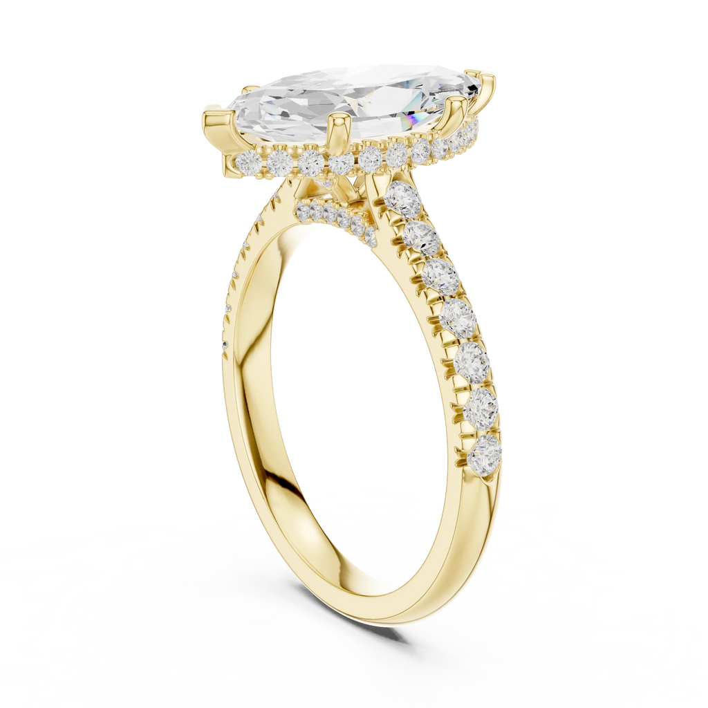 3.67 CTW Marquise Moissanite Cathedral Engagement Diamond Ring with Slim Micropavé Band in 18K White Gold