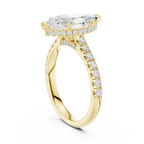 3.67 CTW Marquise Moissanite Cathedral Engagement Diamond Ring with Slim Micropavé Band in 18K White Gold