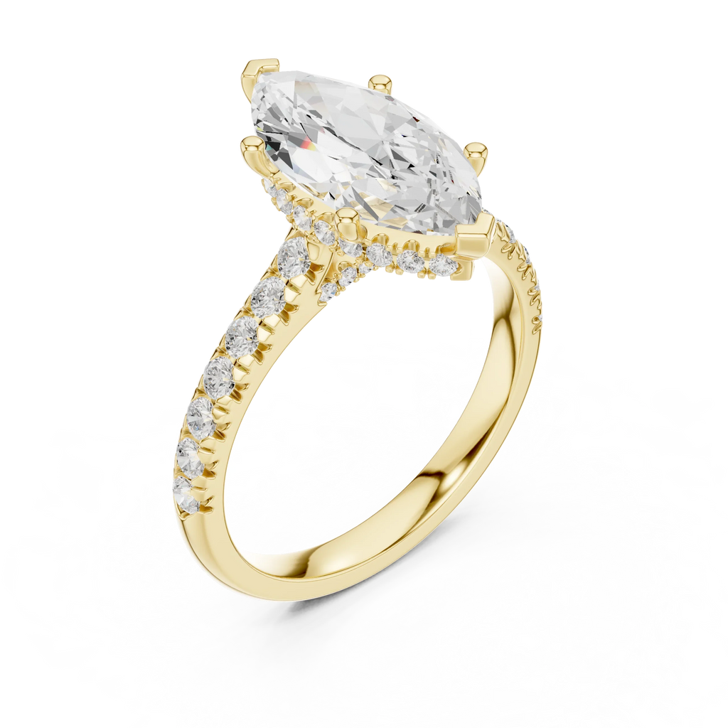 3.67 CTW Marquise Moissanite Cathedral Engagement Diamond Ring with Slim Micropavé Band in 18K White Gold