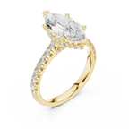 3.67 CTW Marquise Moissanite Cathedral Engagement Diamond Ring with Slim Micropavé Band in 18K White Gold