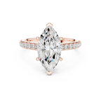 3.67 CTW Marquise Moissanite Cathedral Engagement Diamond Ring with Slim Micropavé Band in 18K White Gold