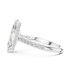 3.67 CTW Marquise Moissanite Cathedral Engagement Diamond Ring with Slim Micropavé Band in 18K White Gold