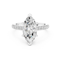 3.67 CTW Marquise Moissanite Cathedral Engagement Diamond Ring with Slim Micropavé Band in 18K White Gold