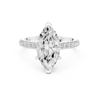 3.67 CTW Marquise Moissanite Cathedral Engagement Diamond Ring with Slim Micropavé Band in 18K White Gold