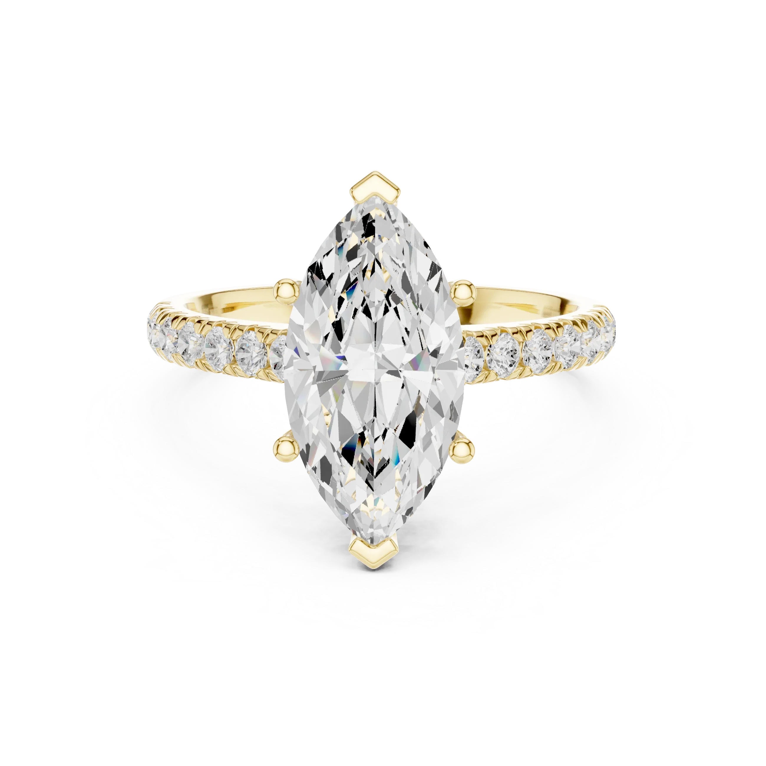 3.67 CTW Marquise Moissanite Cathedral Engagement Diamond Ring with Slim Micropavé Band in 18K White Gold