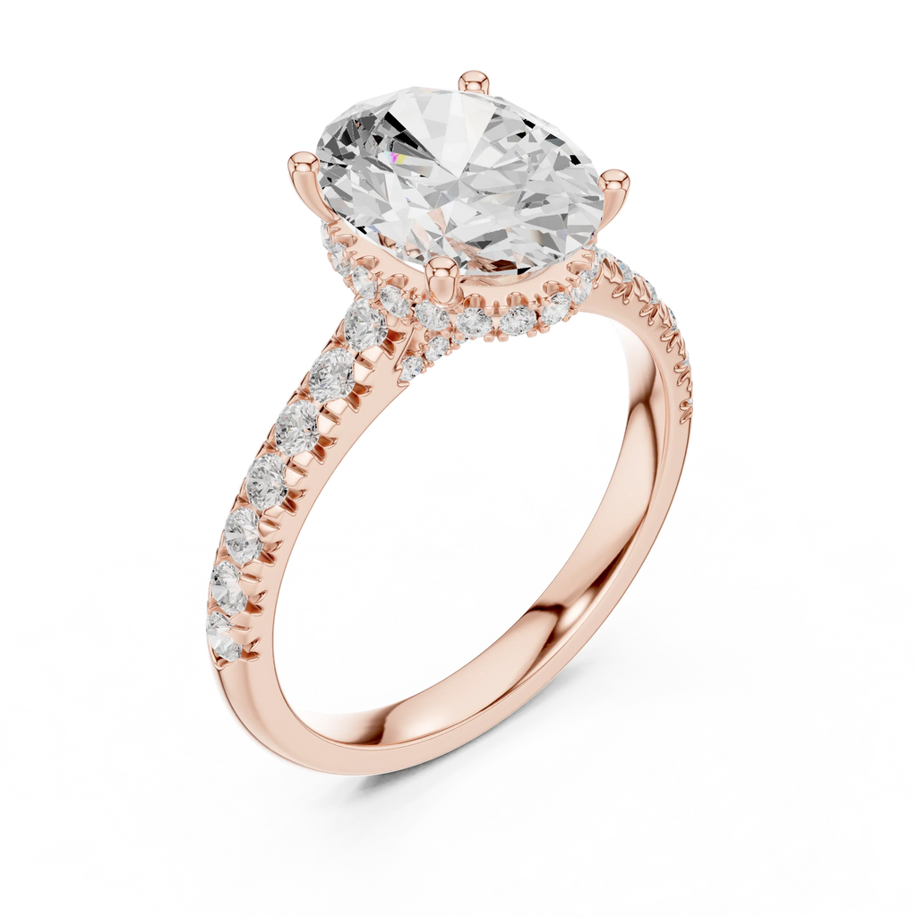 3.67 CTW Oval Moissanite Cathedral Engagement Diamond Ring with Slim Micropavé Band in 18K White Gold