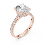 3.67 CTW Oval Moissanite Cathedral Engagement Diamond Ring with Slim Micropavé Band in 18K White Gold