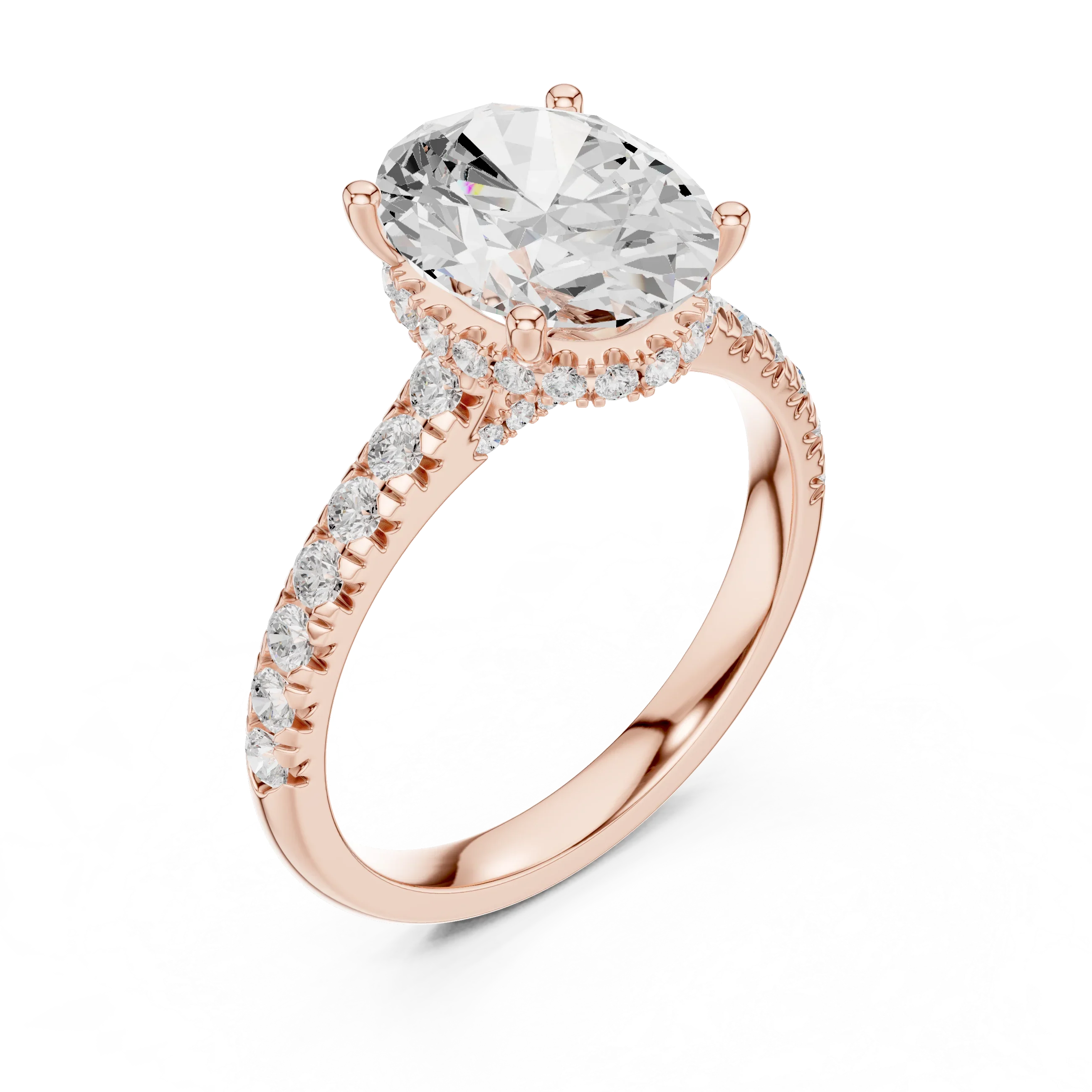 3.67 CTW Oval Moissanite Cathedral Engagement Diamond Ring with Slim Micropavé Band in 18K White Gold