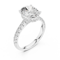 3.67 CTW Oval Moissanite Cathedral Engagement Diamond Ring with Slim Micropavé Band in 18K White Gold