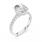 3.67 CTW Oval Moissanite Cathedral Engagement Diamond Ring with Slim Micropavé Band in 18K White Gold