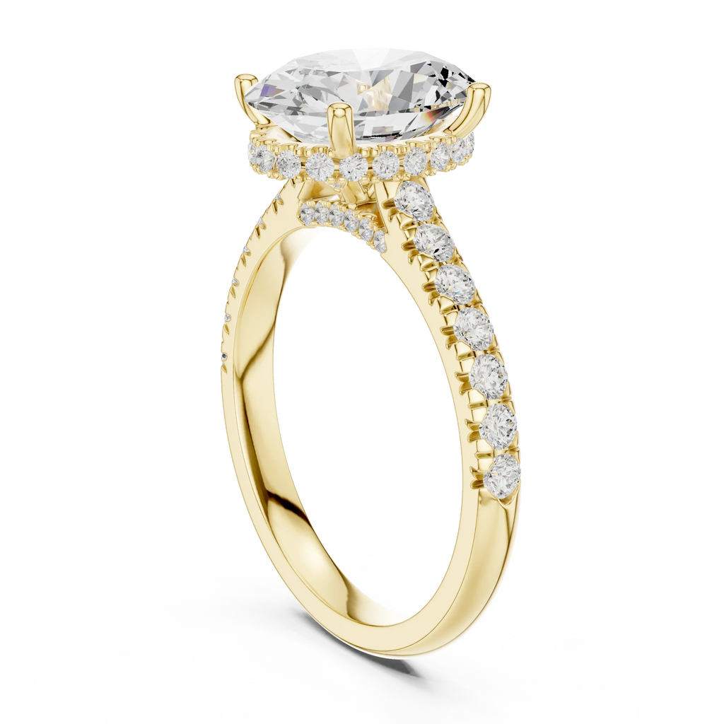 3.67 CTW Oval Moissanite Cathedral Engagement Diamond Ring with Slim Micropavé Band in 18K White Gold