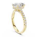 3.67 CTW Oval Moissanite Cathedral Engagement Diamond Ring with Slim Micropavé Band in 18K White Gold