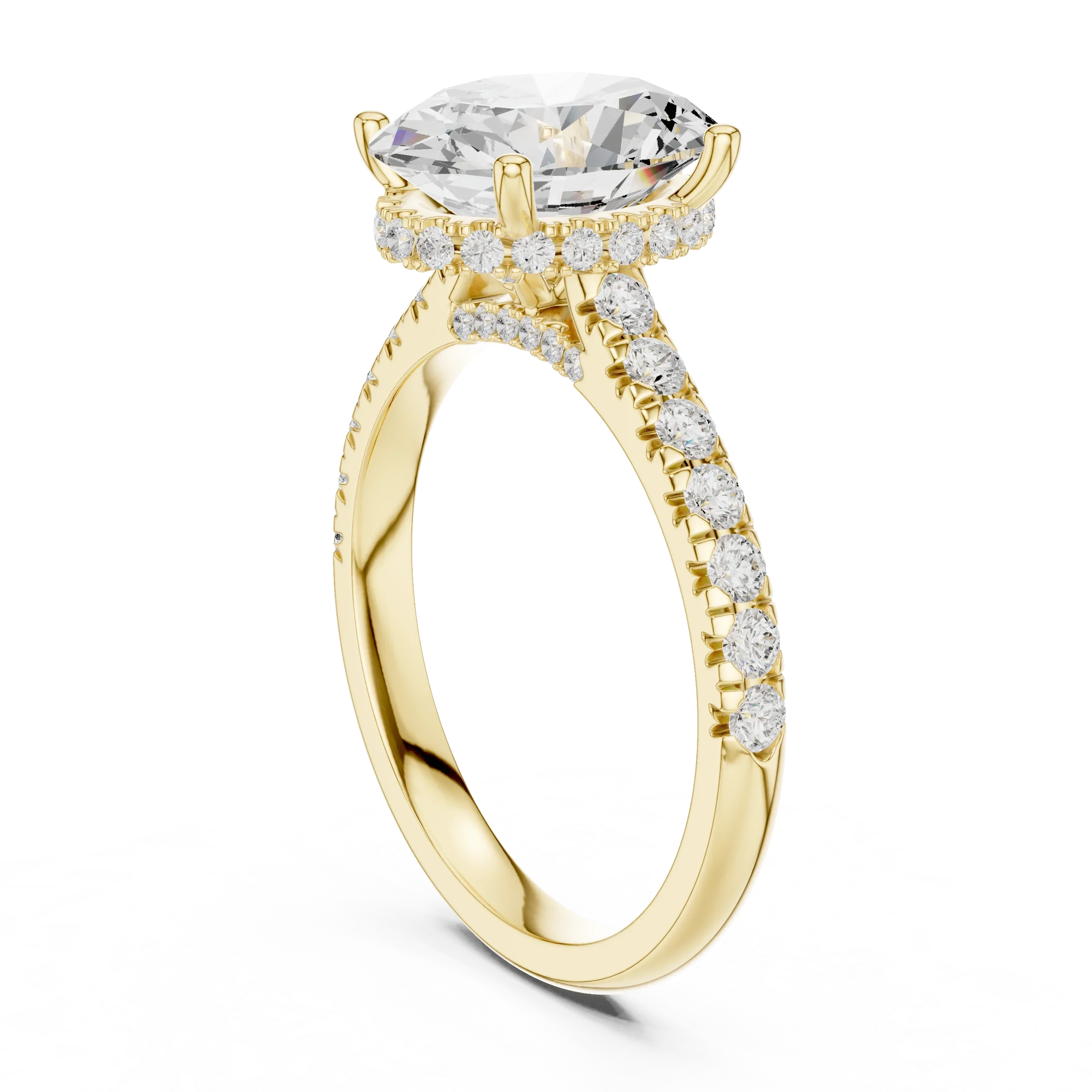 3.67 CTW Oval Moissanite Cathedral Engagement Diamond Ring with Slim Micropavé Band in 18K White Gold