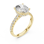 3.67 CTW Oval Moissanite Cathedral Engagement Diamond Ring with Slim Micropavé Band in 18K White Gold