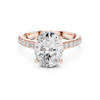 3.67 CTW Oval Moissanite Cathedral Engagement Diamond Ring with Slim Micropavé Band in 18K White Gold