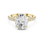 3.67 CTW Oval Moissanite Cathedral Engagement Diamond Ring with Slim Micropavé Band in 18K White Gold