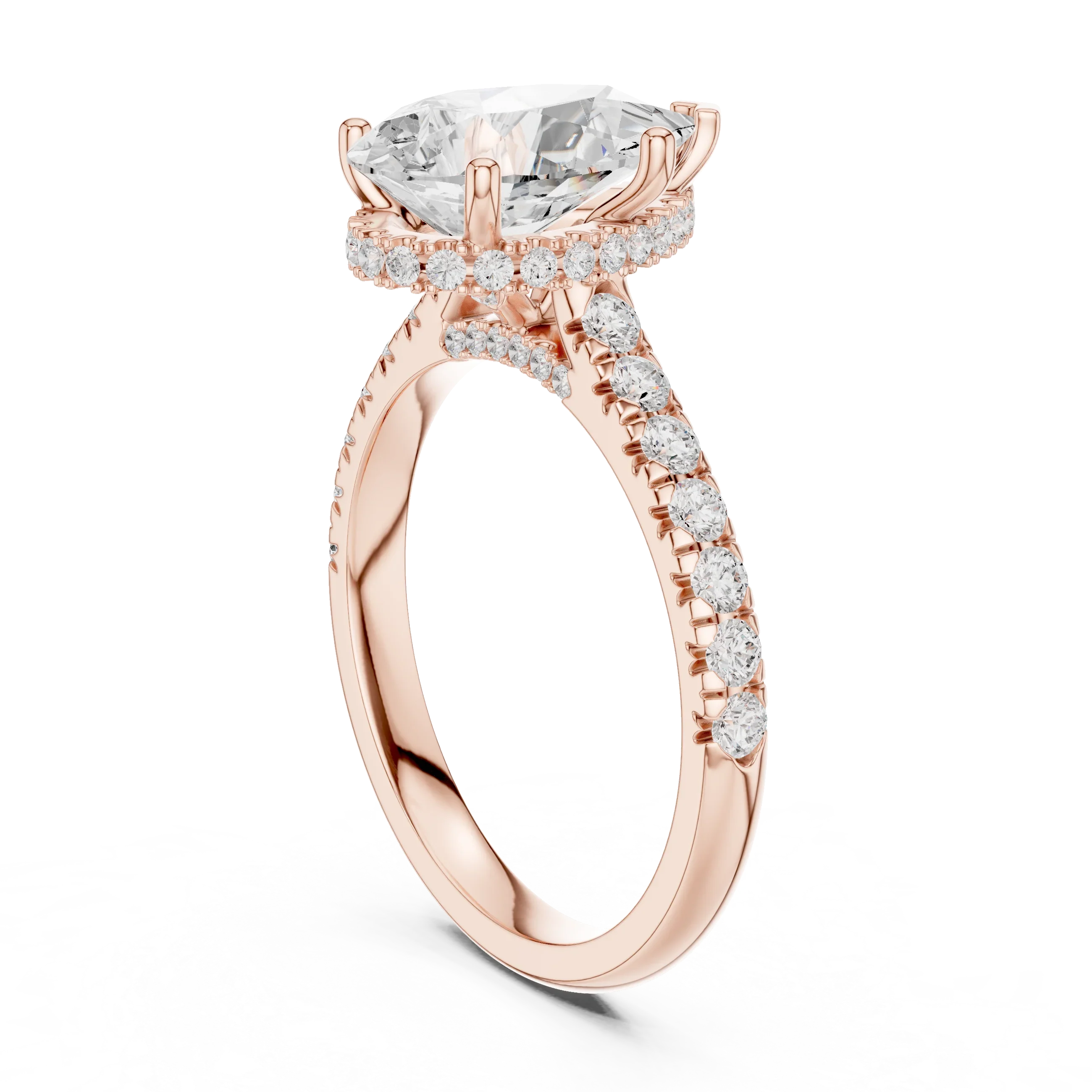 3.67 CTW Pear Moissanite Cathedral Engagement Diamond Ring with Slim Micropavé Band in 18K White Gold