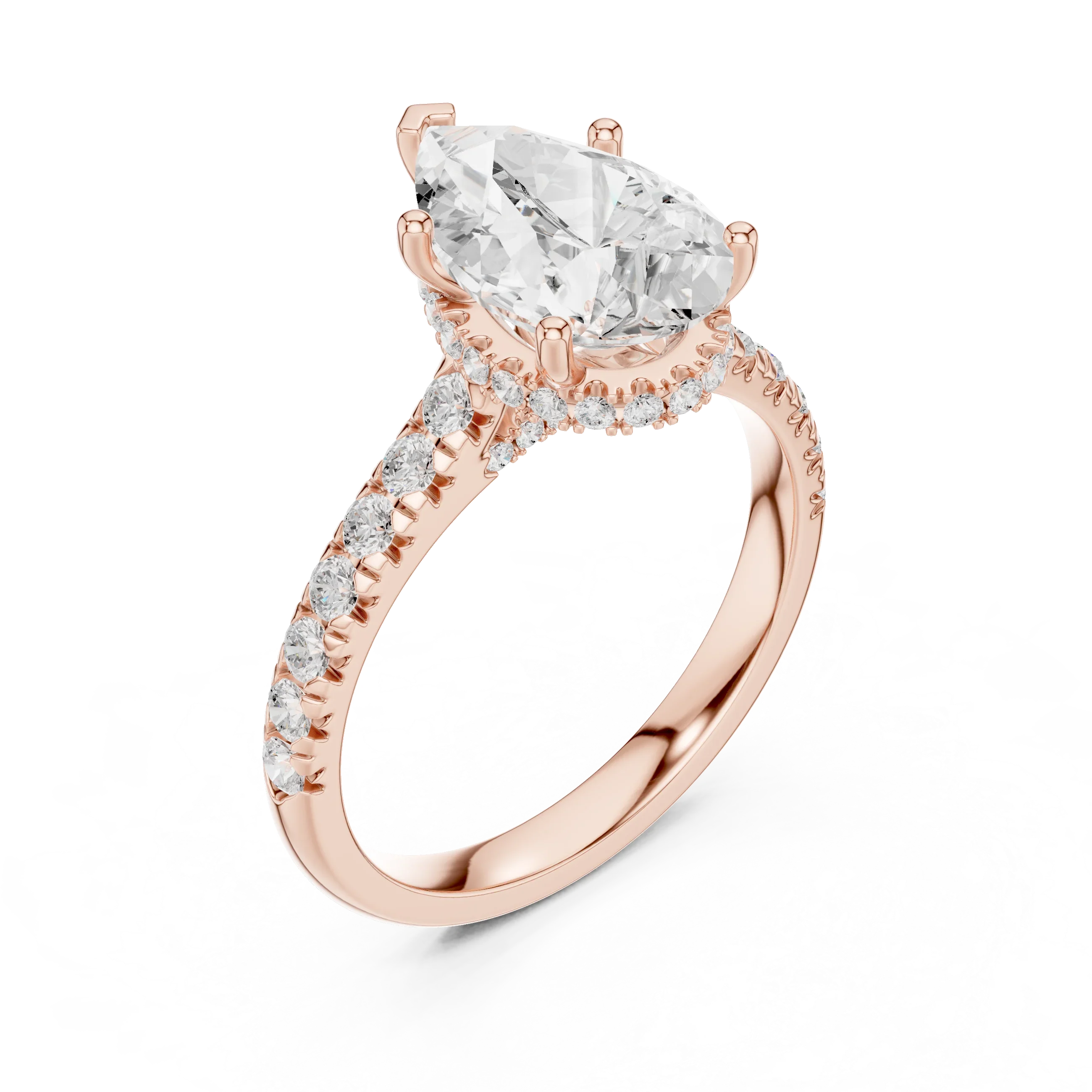 3.67 CTW Pear Moissanite Cathedral Engagement Diamond Ring with Slim Micropavé Band in 18K White Gold