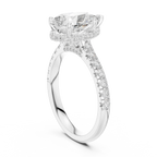 3.67 CTW Pear Moissanite Cathedral Engagement Diamond Ring with Slim Micropavé Band in 18K White Gold