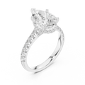 3.67 CTW Pear Moissanite Cathedral Engagement Diamond Ring with Slim Micropavé Band in 18K White Gold