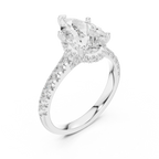 3.67 CTW Pear Moissanite Cathedral Engagement Diamond Ring with Slim Micropavé Band in 18K White Gold