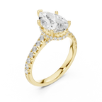 3.67 CTW Pear Moissanite Cathedral Engagement Diamond Ring with Slim Micropavé Band in 18K White Gold