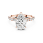 3.67 CTW Pear Moissanite Cathedral Engagement Diamond Ring with Slim Micropavé Band in 18K White Gold