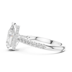3.67 CTW Pear Moissanite Cathedral Engagement Diamond Ring with Slim Micropavé Band in 18K White Gold