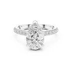 3.67 CTW Pear Moissanite Cathedral Engagement Diamond Ring with Slim Micropavé Band in 18K White Gold