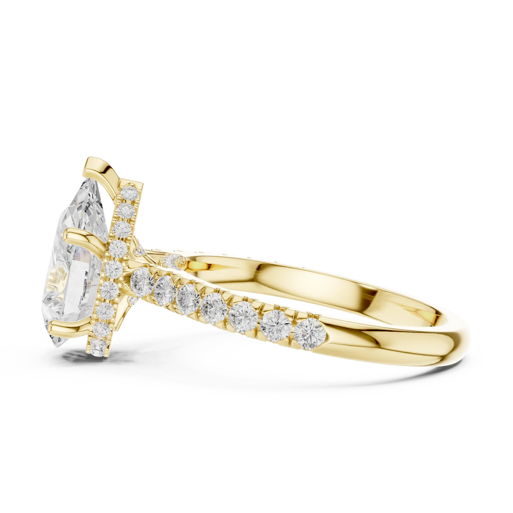 3.67 CTW Pear Moissanite Cathedral Engagement Diamond Ring with Slim Micropavé Band in 18K White Gold