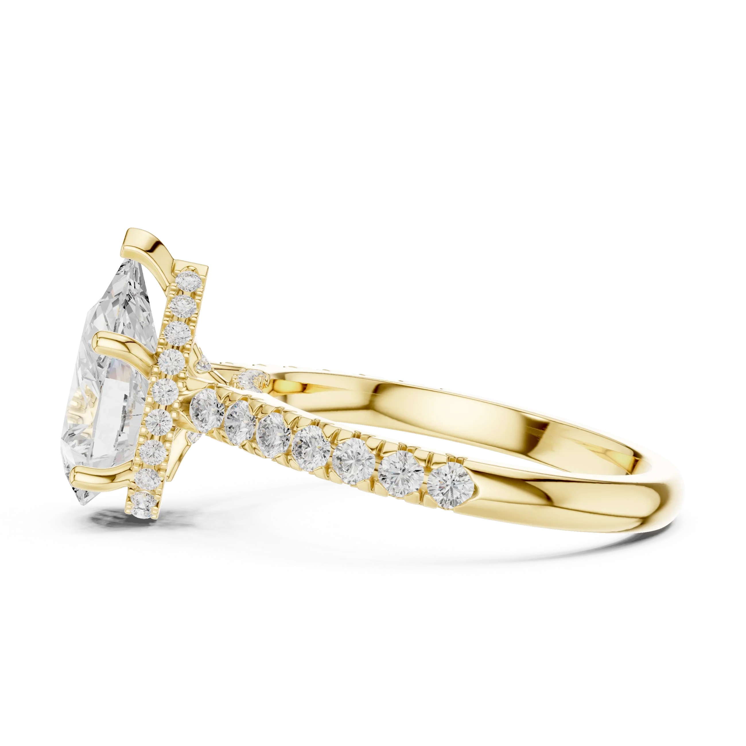 3.67 CTW Pear Moissanite Cathedral Engagement Diamond Ring with Slim Micropavé Band in 18K White Gold