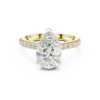 3.67 CTW Pear Moissanite Cathedral Engagement Diamond Ring with Slim Micropavé Band in 18K White Gold