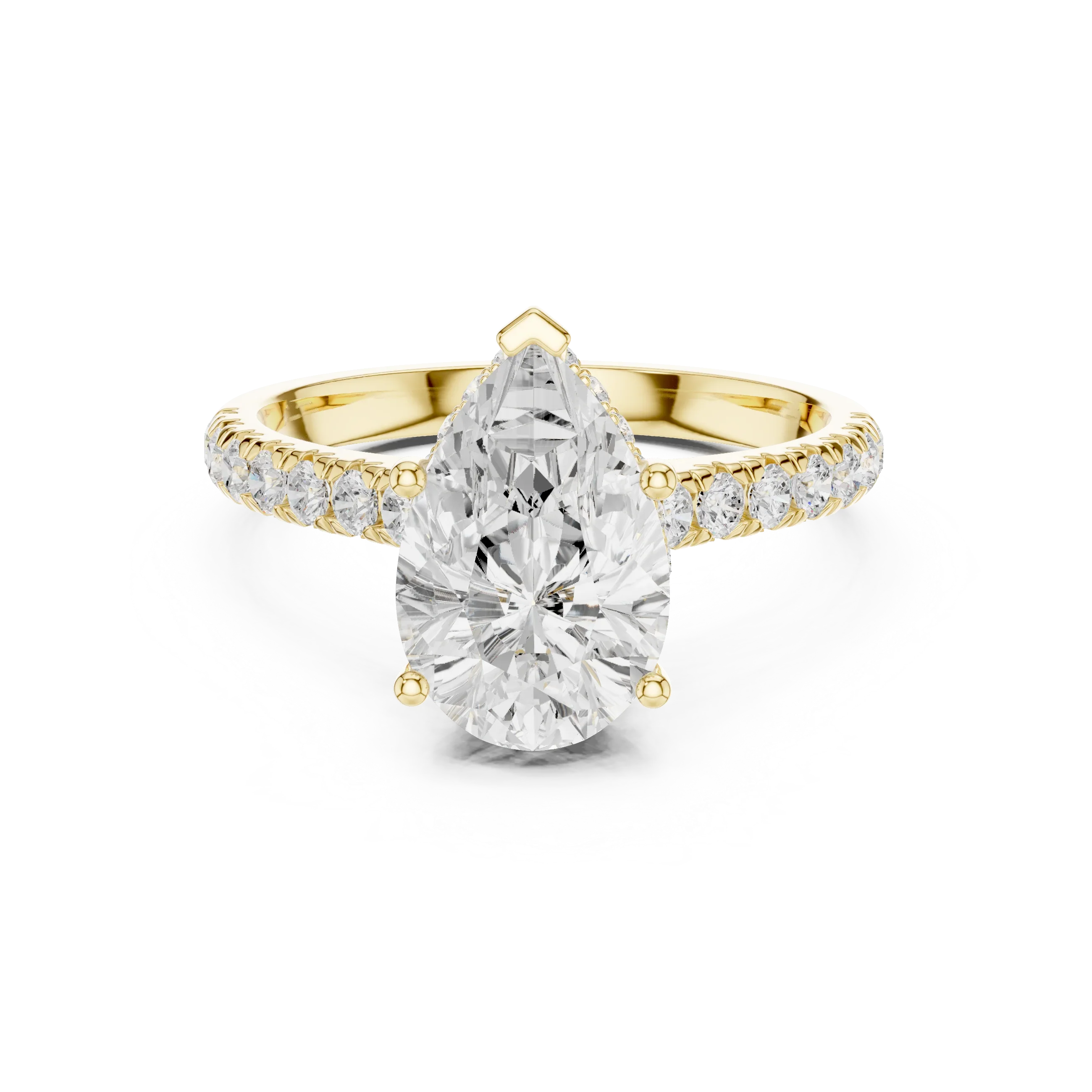3.67 CTW Pear Moissanite Cathedral Engagement Diamond Ring with Slim Micropavé Band in 18K White Gold