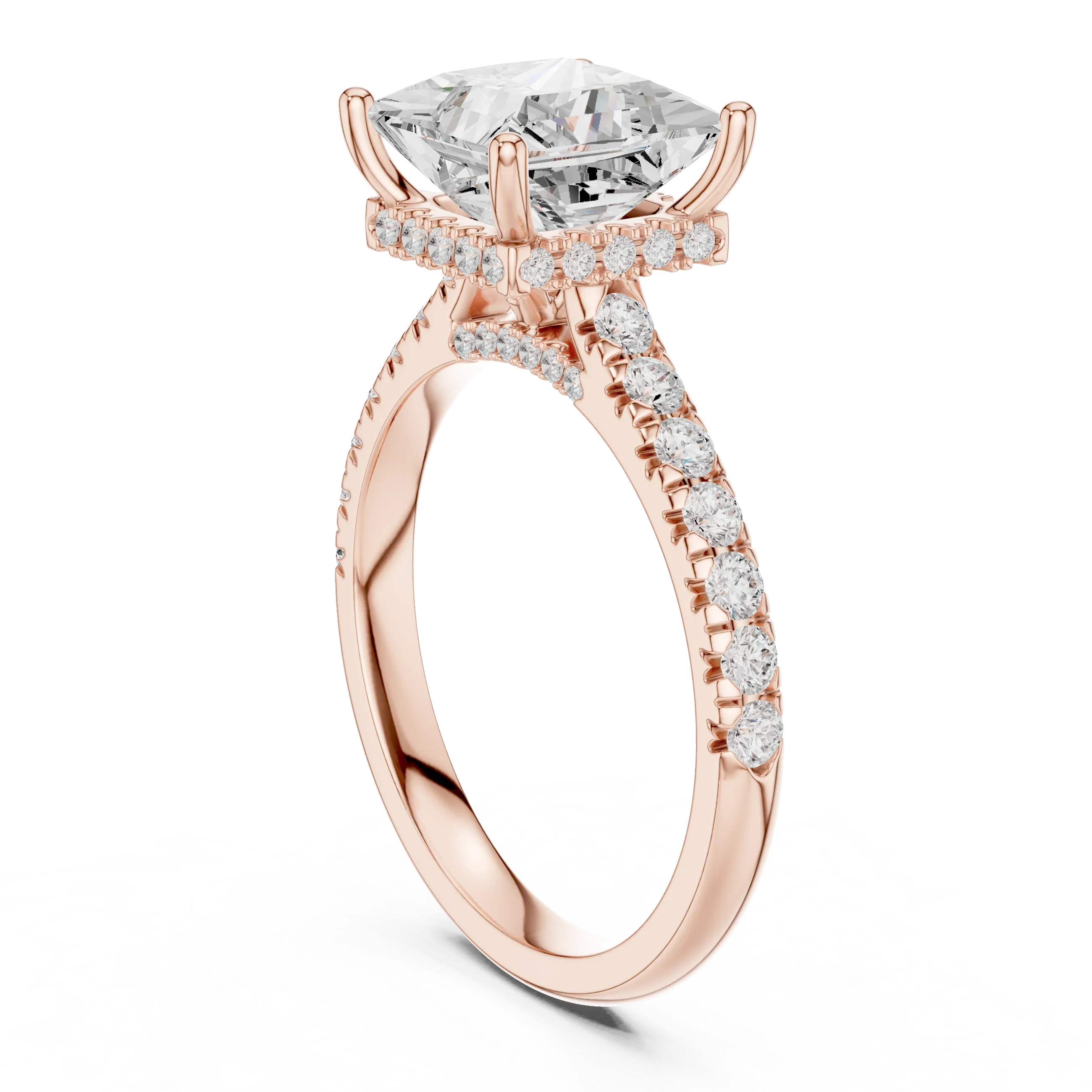 3.67 CTW Princess Moissanite Cathedral Engagement Diamond Ring with Slim Micropavé Band in 18K White Gold